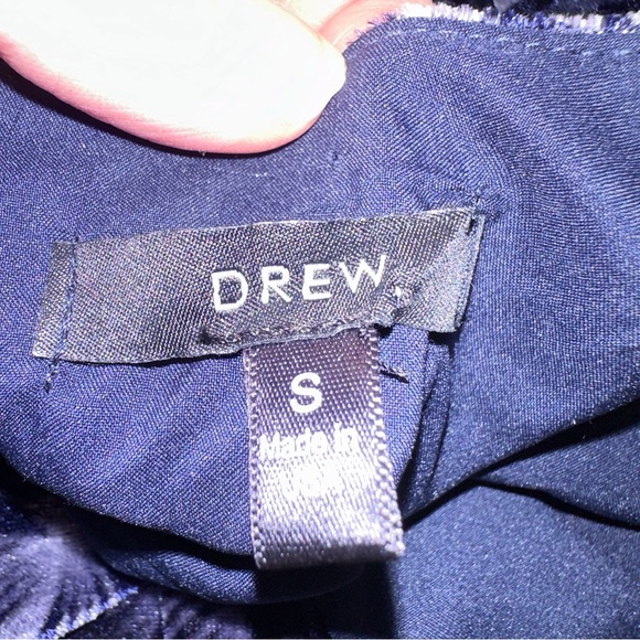 DREW Blake Blue Velvet Floral Top Size Small Blouse Sheer Flare Ruffle Sleeves - Picture 9 of 9